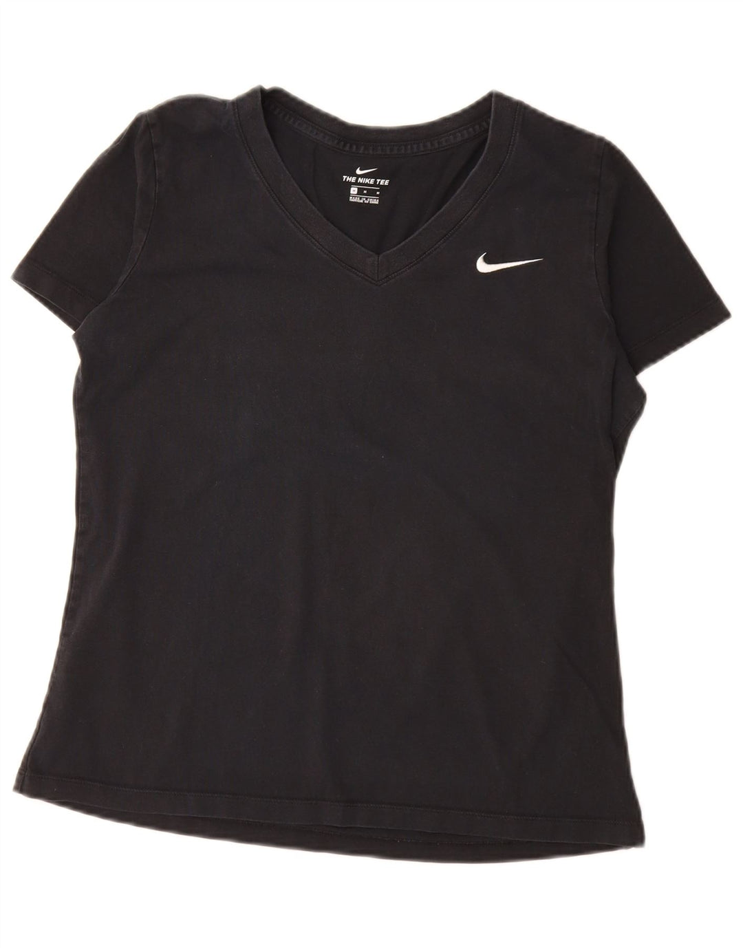 Nike Dame T-Shirt Top UK 14 Medium Sort Bomuld