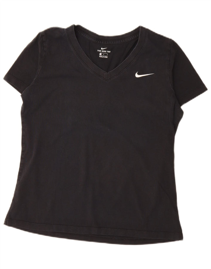 Nike Dame T-Shirt Top UK 14 Medium Sort Bomuld