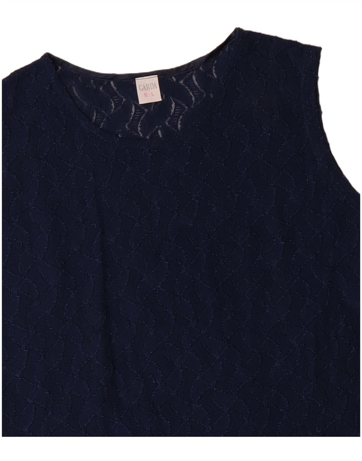 Vintage Kvinders Ærmeløs Crop Bluse Top UK 14 Large Navy Blue Polyamid