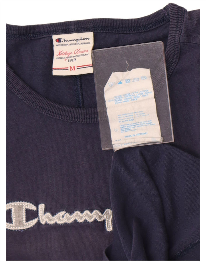 Champion Dame Grafisk T-Shirt Top UK 12 Medium Navy Blue