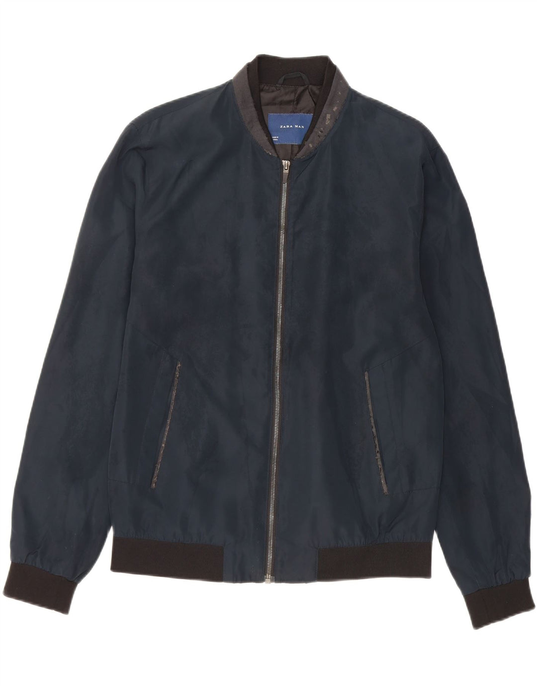 Zara Herre Bomber Jacket UK 40 Large Navy Blue Polyester