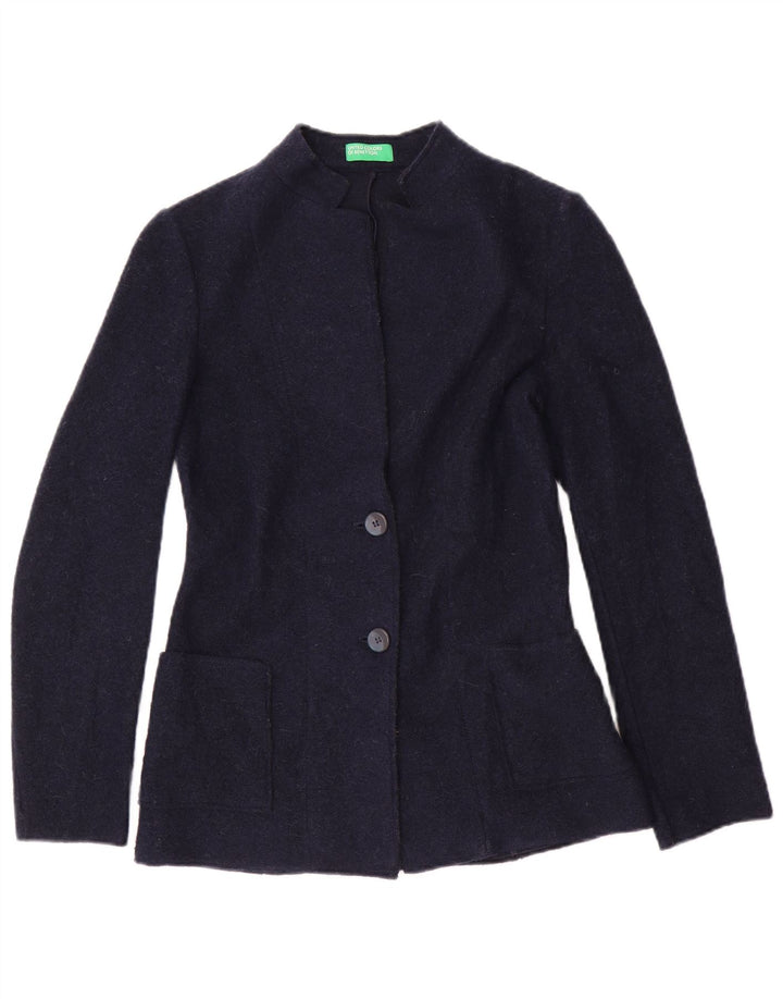 Benetton Dame 2 Button Blazer Jacket UK 6 XS Navy Blue Polyester