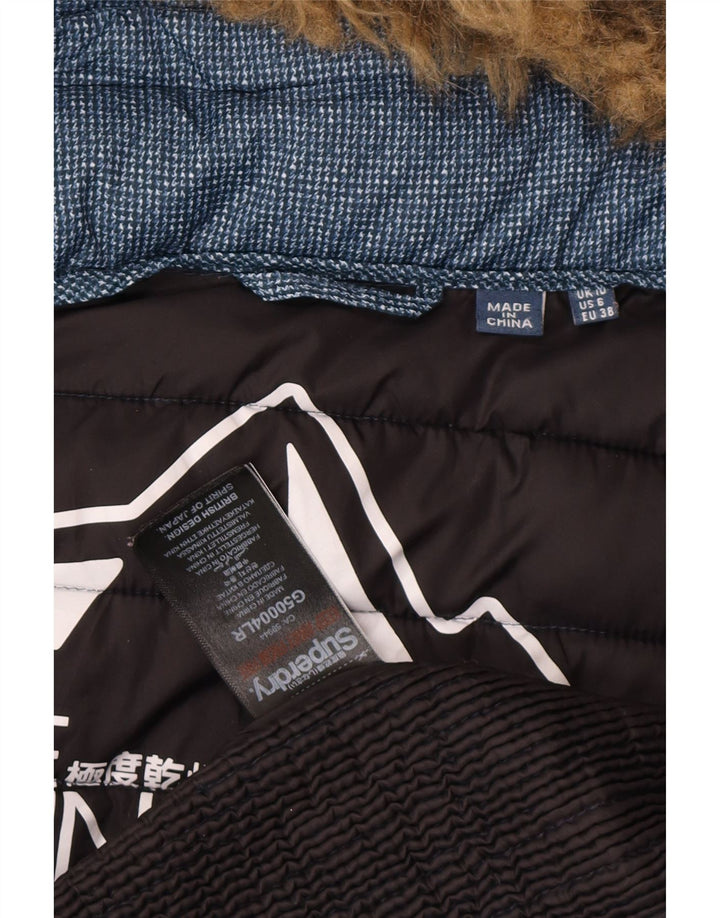 SUPERDRY Womens Hooded Padded Jacket UK 10 Small Navy Blue Polyester Vintage Superdry and Second-Hand Superdry from Messina Hembry 