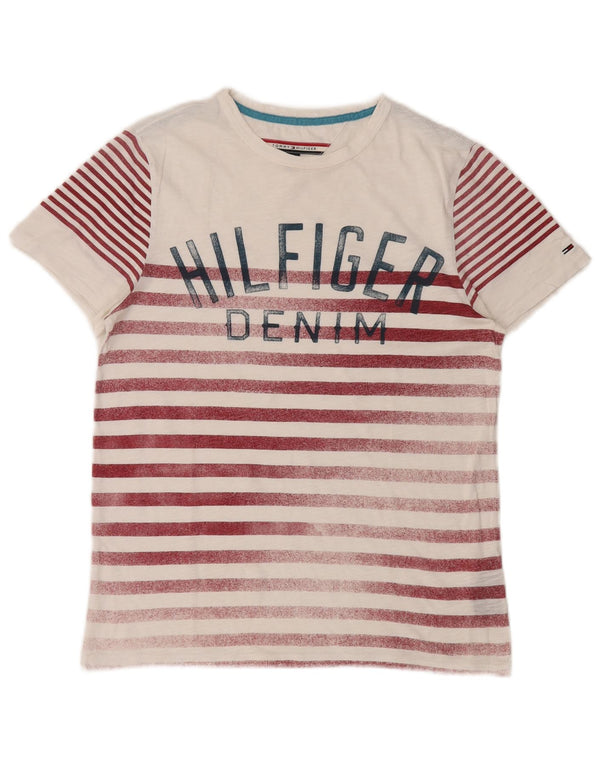 Tommy Hilfiger Herre grafisk T-shirt Top XS Hvidstribet bomuld