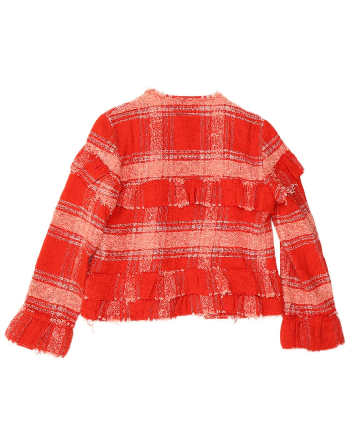 Zara Womens Open Bolero Jacket UK 6 XS Rød ternet bomuld