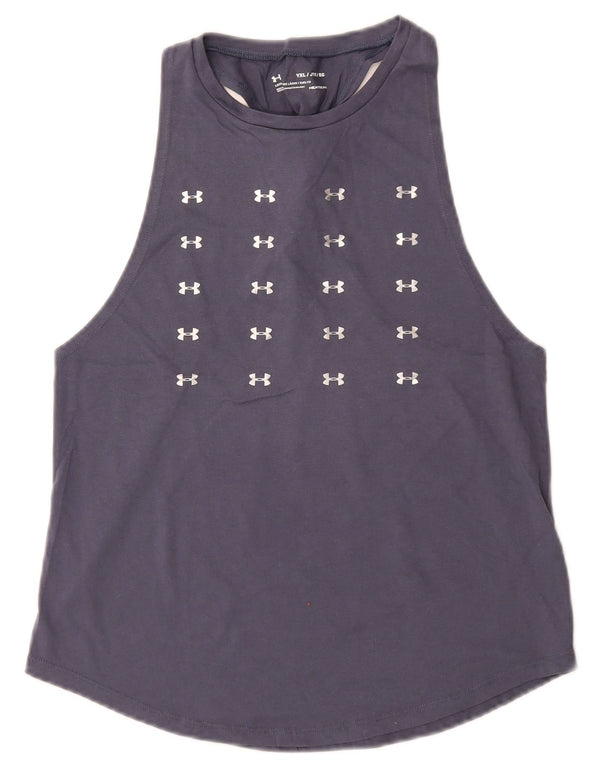 Under Armour Girls Heat Gear Grafisk Vest Top 13-14 år XL Navy Blue