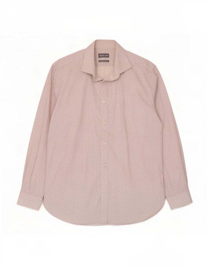 Michael Kors Herre Slim Fit Skjorte Størrelse 16 1/5 Stor Hvid Geometrisk