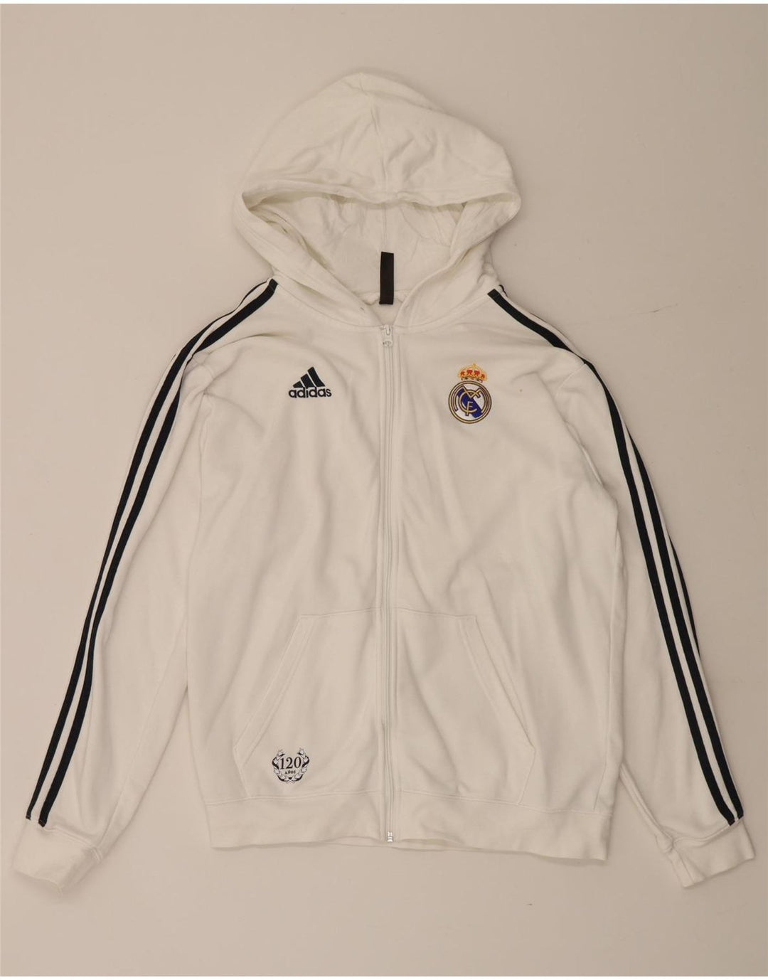 Adidas Herre Real Madrid Hættetrøje med lynlås Medium Hvid Bomuld