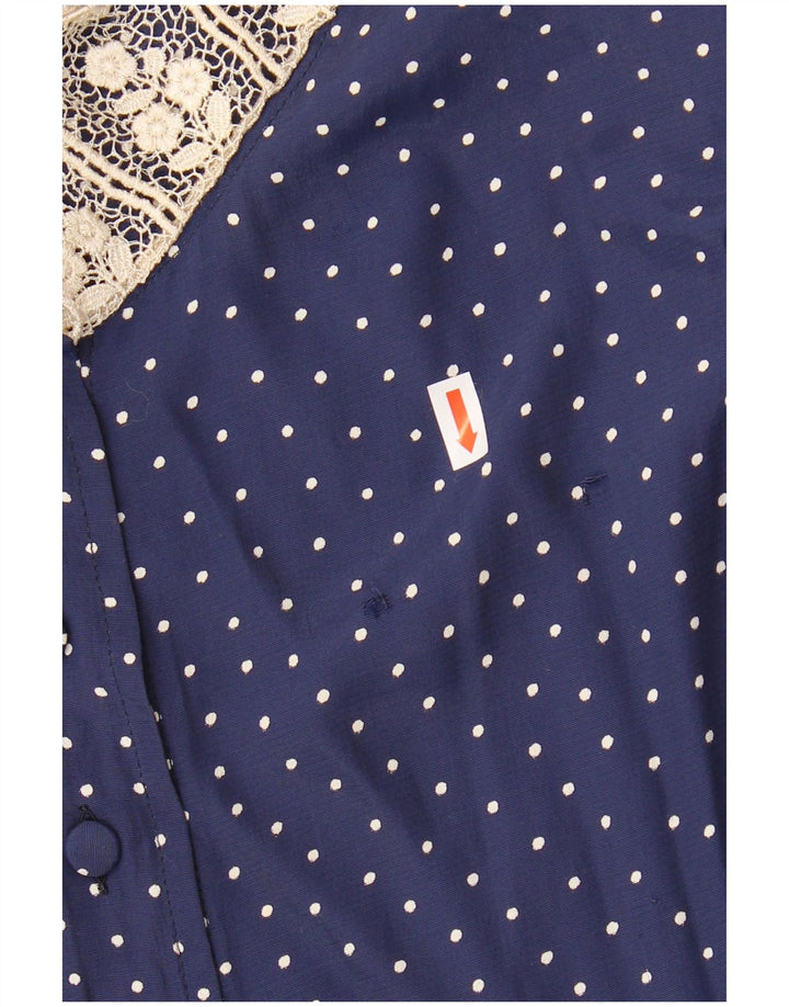 VINTAGE Dame Maxikjole IT 42 Mellem marineblå plettet Rayon