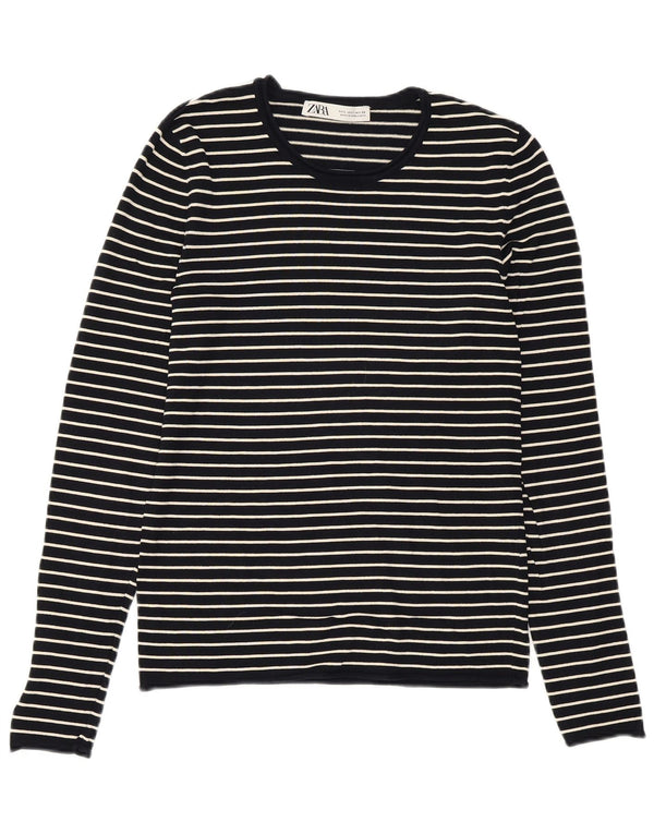 ZARA sweater med rund hals til kvinder UK 14 Stor marineblå stribet viskose