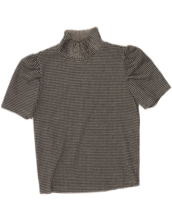 Zara Womens Crop Bluse Top UK 10 Small Black Houndstooth