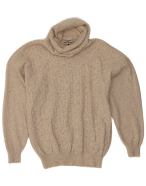 Vintage Dame Roll Neck Jumper Sweater UK 16 Stor Beige Angora