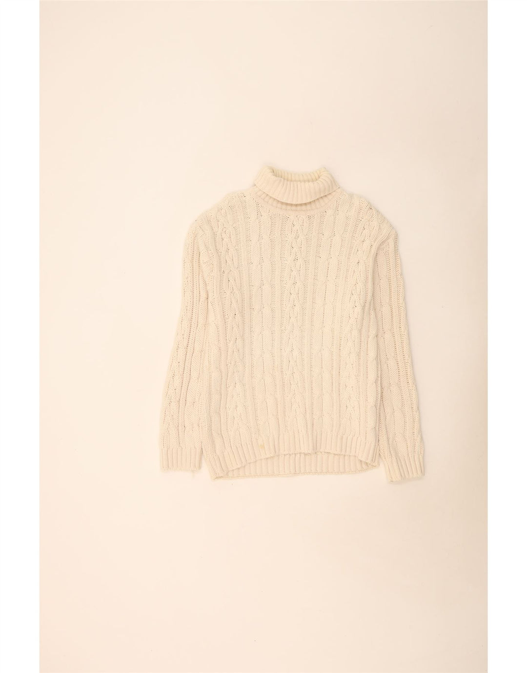 Vintage Herre rullehals sweater stor beige bomuld