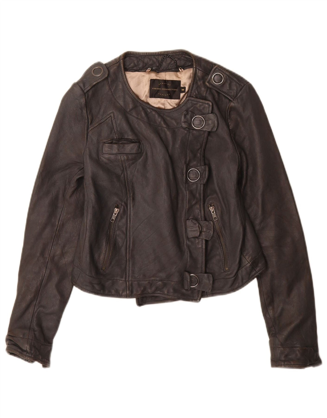 French Connection Womens Military Crop Jacket UK 10 Small Black Læder