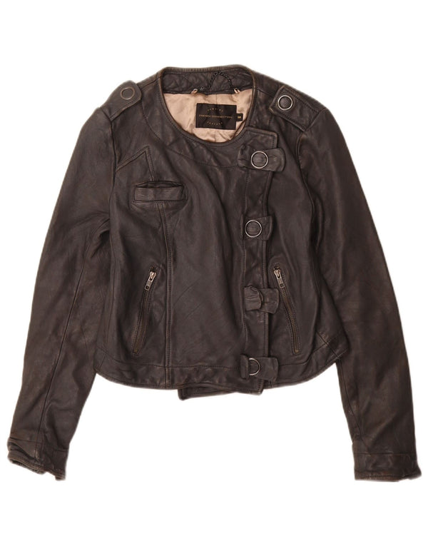 French Connection Womens Military Crop Jacket UK 10 Small Black Læder