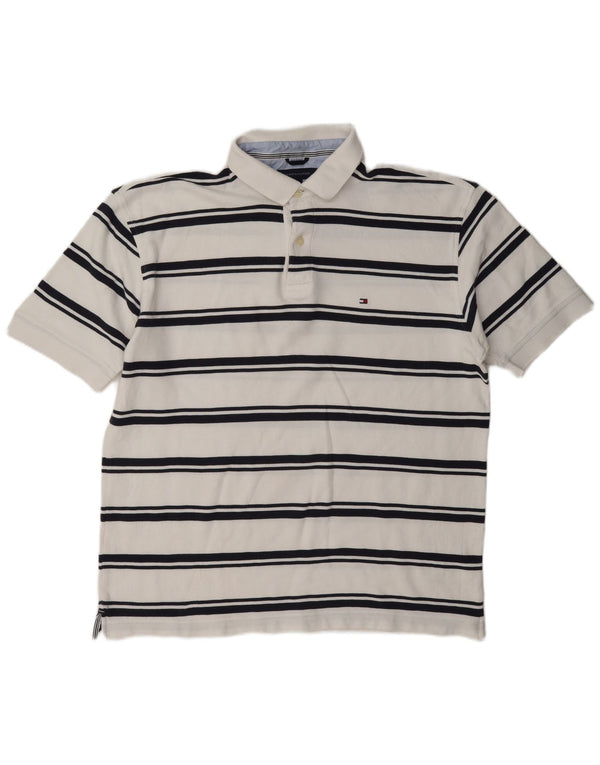 Tommy Hilfiger Herre poloshirt XL Hvidstribet bomuld