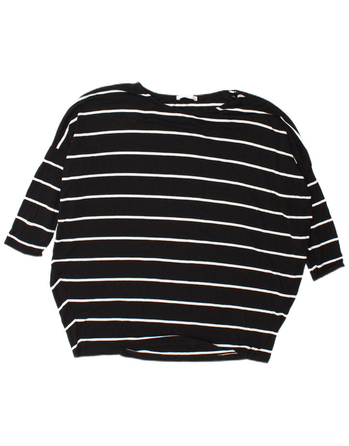 Zara Dame Oversized Top Langærmet UK 10 Lille Sort Stribet Viscose