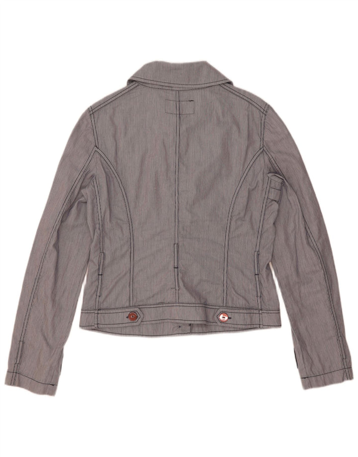 Armani Jeans Dame Bomber Jacket US 8 Medium Blue Pinstripe Bomuld