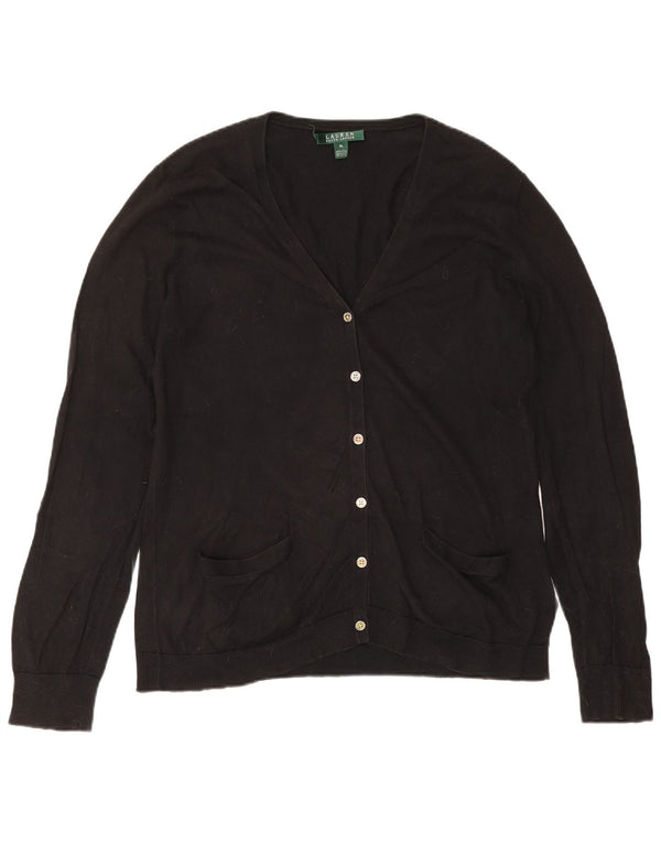 Ralph Lauren Dame Cardigan Sweater UK 18 XL Sort Bomuld