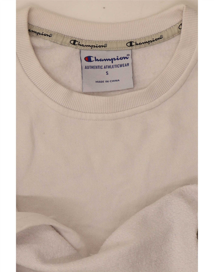 Champion Womens Oversized Crop Graphic Sweatshirt Jumper UK 10 Small White