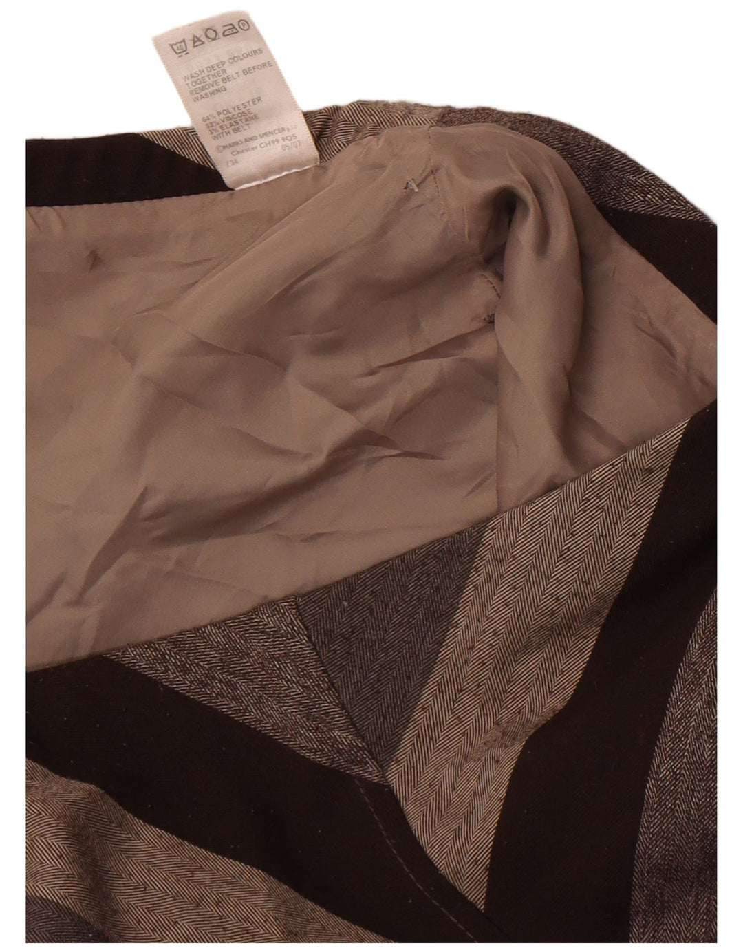 Marks & Spencer Midi-nederdel til kvinder UK 16 Large W34 brunstribet polyester