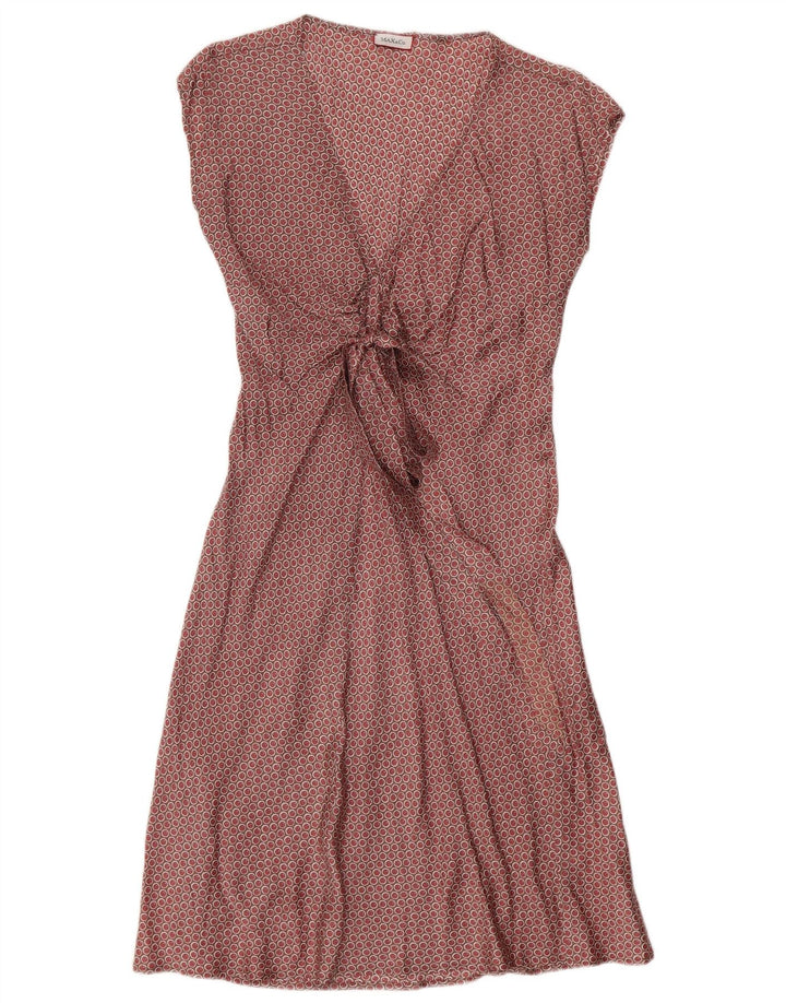 MAX & CO. Kvinders Front Tie A-Line Kjole UK 12 Medium Burgundy Plettet