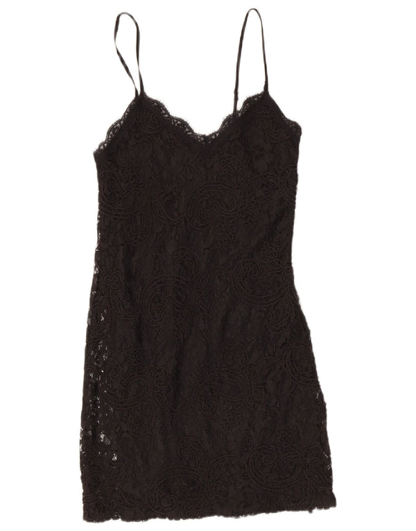 Zara Dame Lace Slip Dress UK 8 Small Black Paisley Polyester