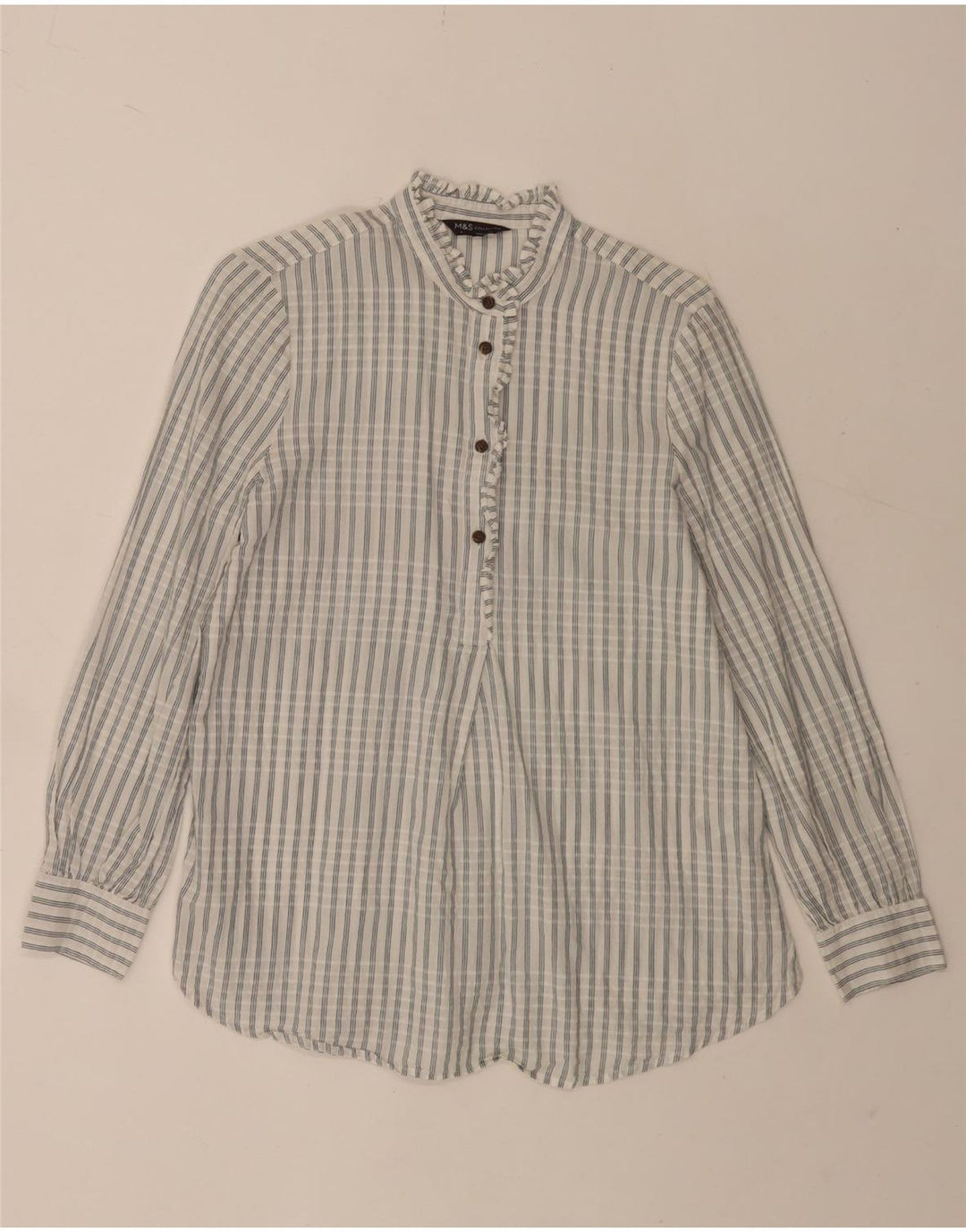 Marks & Spencer Dame Oversized Pullover Shirt UK 8 Small White Check