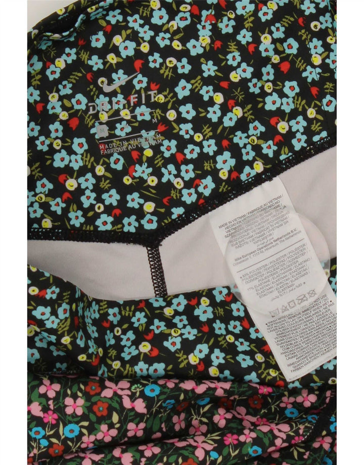 Nike Dame Dri Fit Leggings UK 14 Medium Multicolored Floral Polyester