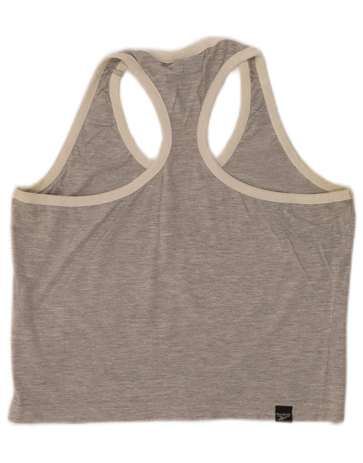 REEBOK Womens Crop Grafisk Vest Top UK 12 Medium Grey Flecked Bomuld