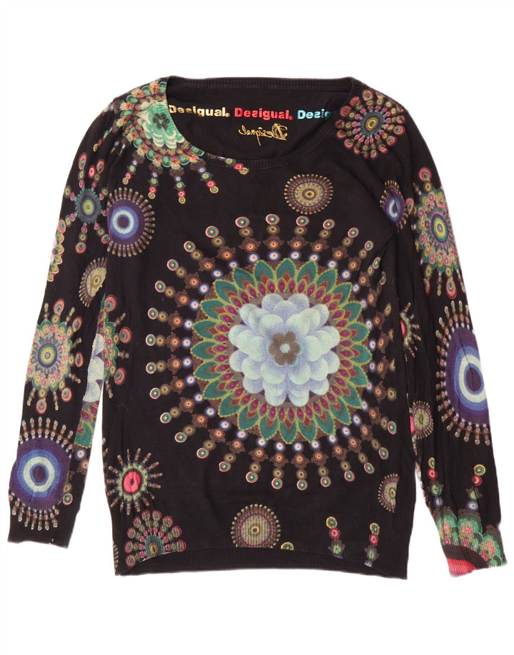 DESIGUAL Womens Abstract Pattern Boat Neck Jumper Sweater UK 18 XL Black