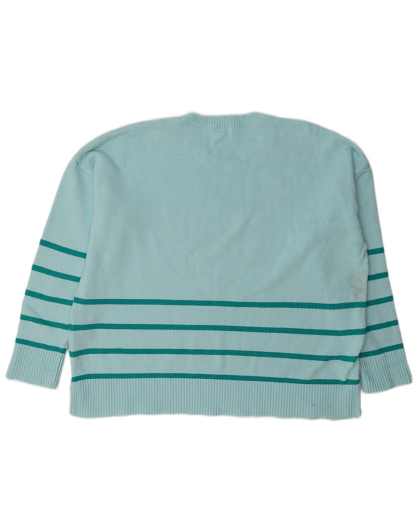 Hobbs sweater med rund hals til kvinder UK 18 XL turkis stribet bomuld