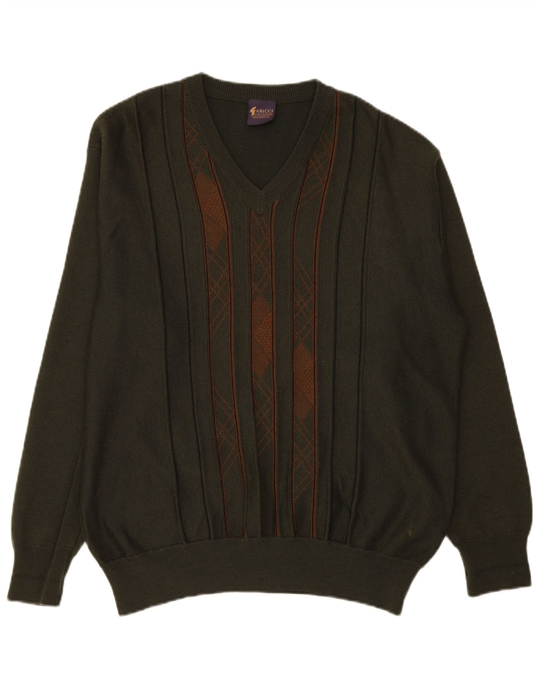 Gabicci Herre V-hals sweater Stor Khaki Stribet Uld