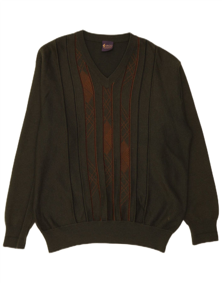 Gabicci Herre V-hals sweater Stor Khaki Stribet Uld