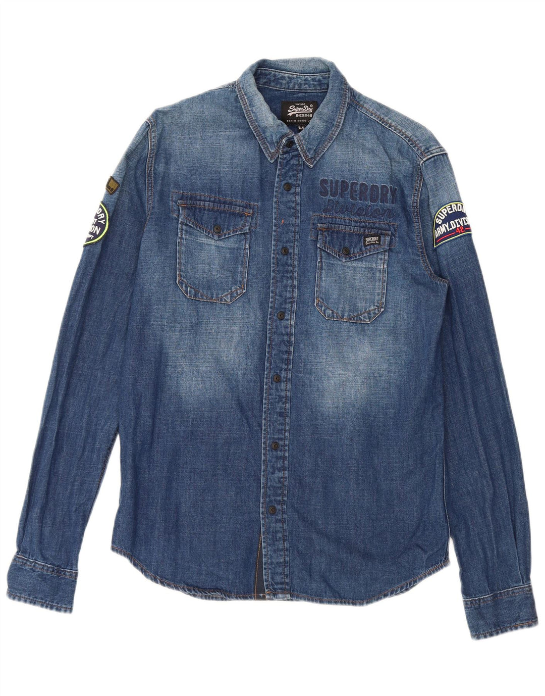 Superdry Herre grafisk denimskjorte mellemblå bomuld