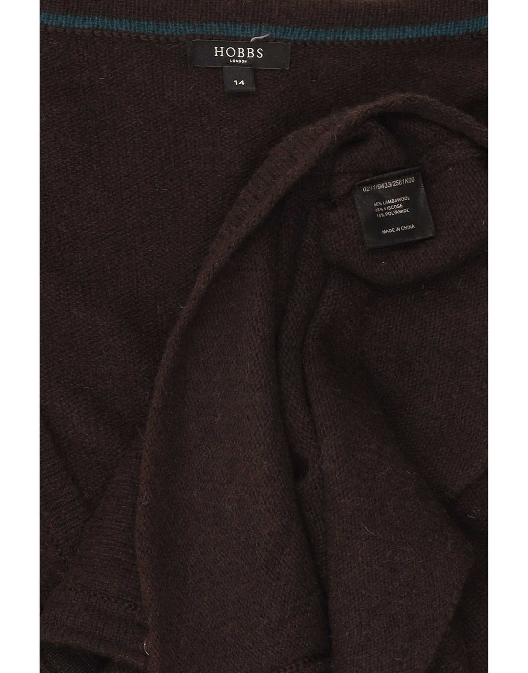 Hobbs Dame Cardigan Sweater UK 14 Medium Brun Lammeuld