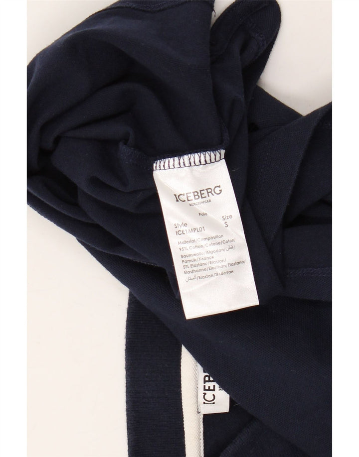 ICEBERG Mens Graphic Polo Shirt Small Navy Blue Cotton Vintage Iceberg and Second-Hand Iceberg from Messina Hembry 