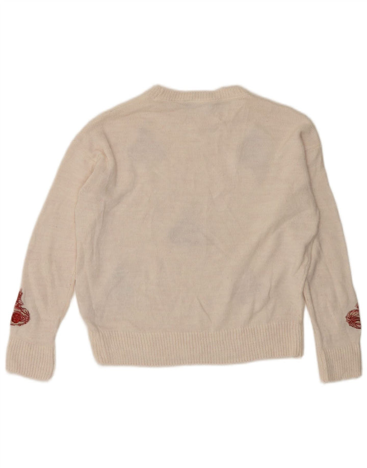 Marks & Spencer Dame Grafisk Boat Neck Jumper Sweater UK 10 Small White