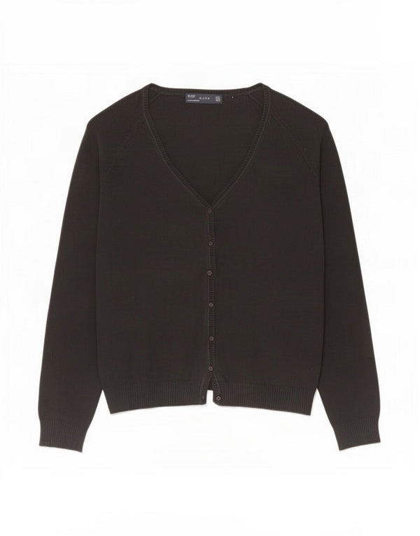 Zara Dame Cardigan Sweater UK 18 XL Sort Bomuld
