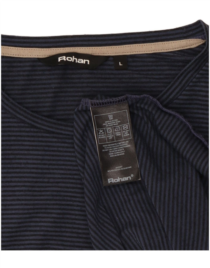 Rohan Herre T-shirt Top Stor marineblå stribet polyester