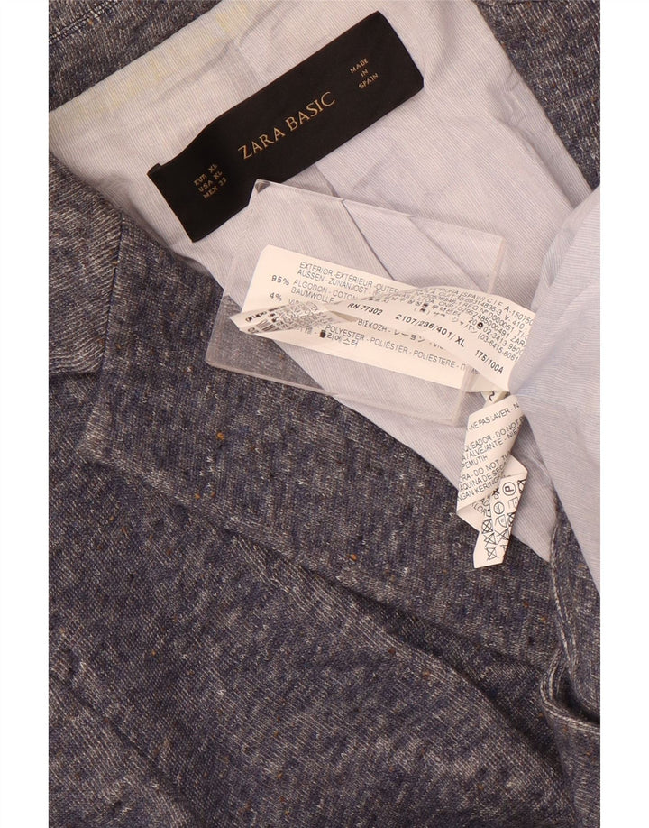 Zara Dame 1 Knap Blazer Jakke UK 18 XL Blå Flecked Bomuld