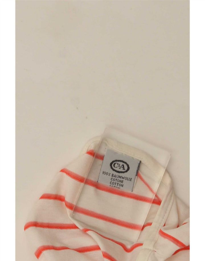 C&A Dame T-Shirt Top UK 16 Stor hvid stribet bomuld