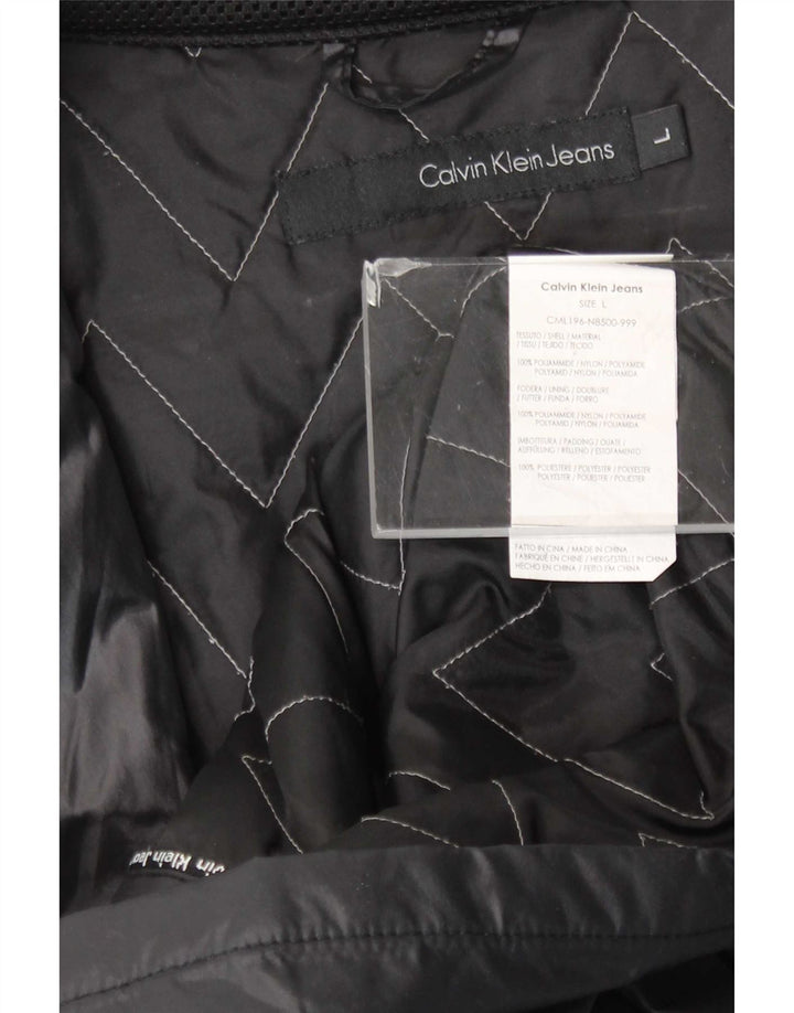 Calvin Klein Jeans Grafisk regnjakke til mænd UK 40 Stor sort polyamid
