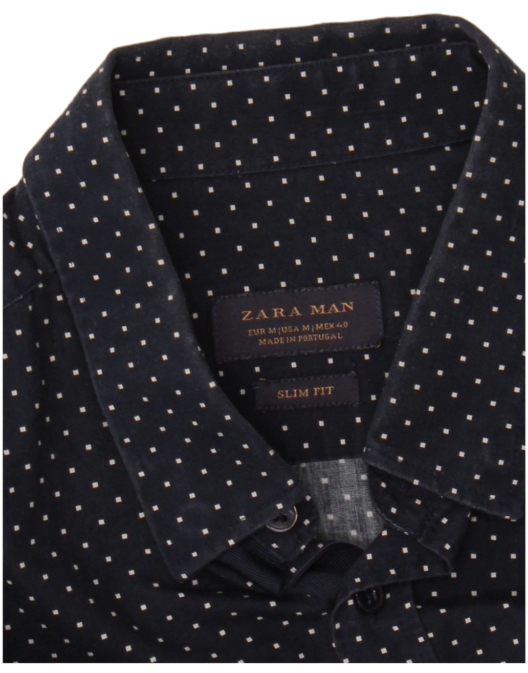 ZARA Herre Slim Fit skjorte Medium Marineblå Geometrisk