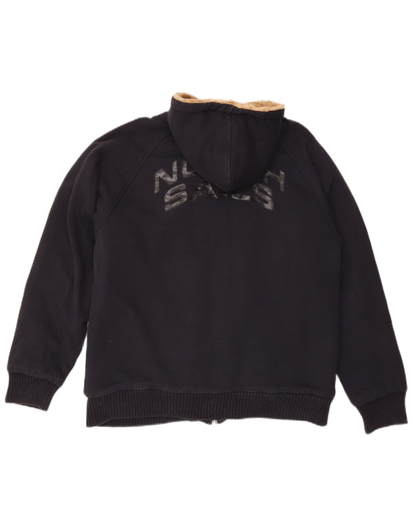 North Sails Mens Graphic Sherpa Zip Hoodie Sweater 2XL Navy Blue Cotton