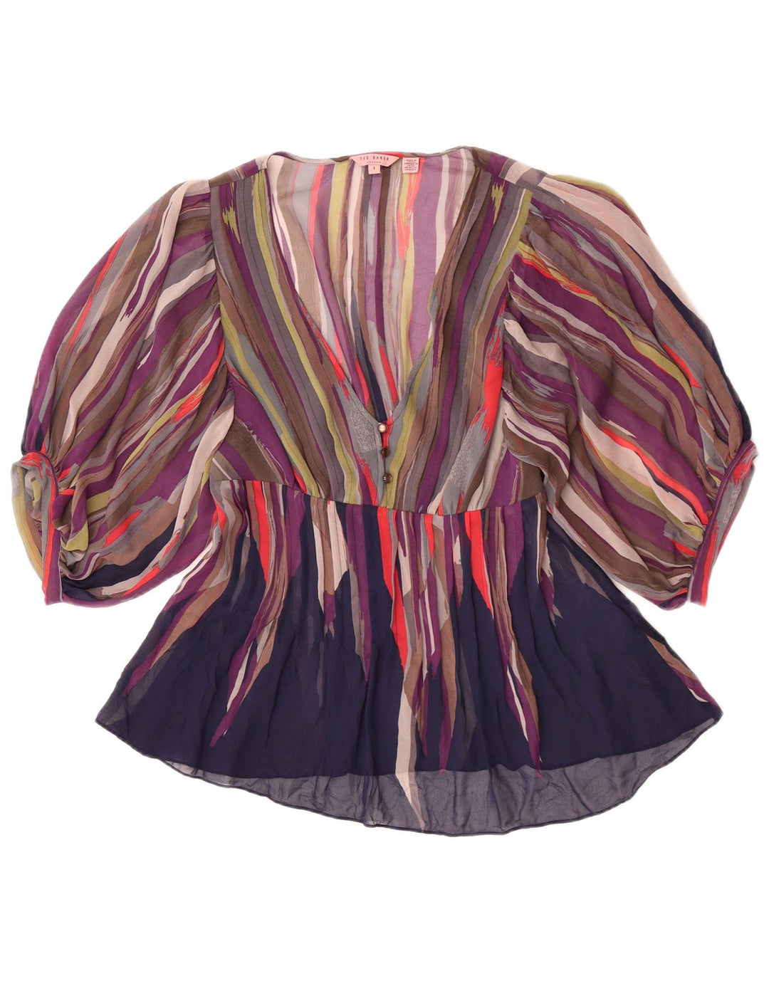 Ted Baker Dame Se Through Batwing Bluse Top Størrelse 1 XS Flerfarvet