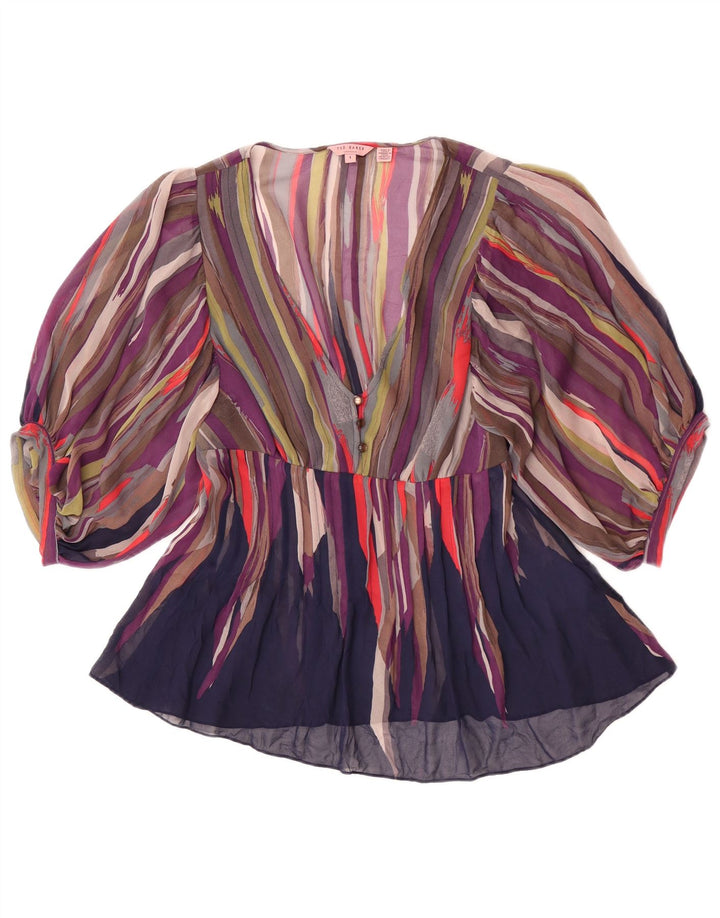 Ted Baker Dame Se Through Batwing Bluse Top Størrelse 1 XS Flerfarvet