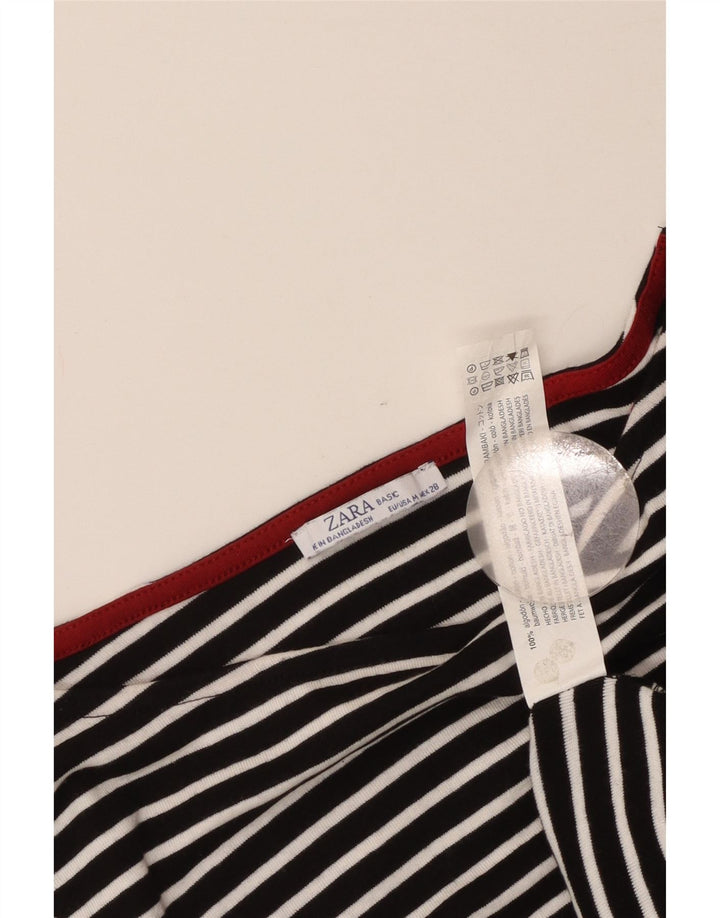 Zara Womens Crop Top 3/4 ærme UK 12 Medium Sort Stribet Nautical