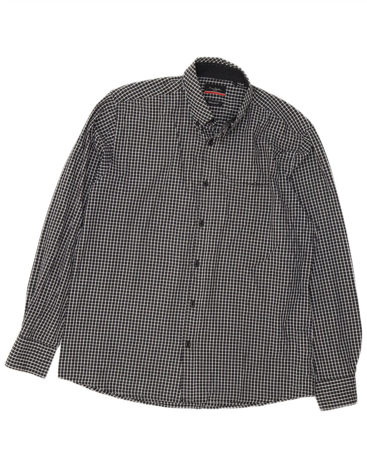 PIERRE CARDIN Herre Regular Fit skjorte Stor sort Gingham Polyester