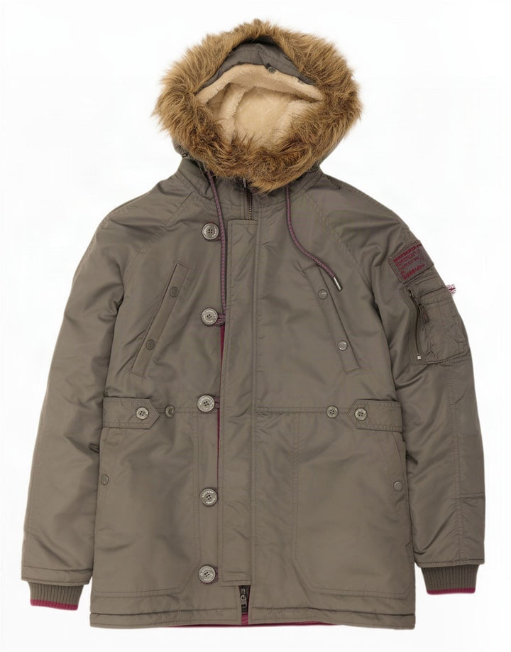 Superdry Parkajakke med hætte til mænd UK 38 Medium Grey Nylon